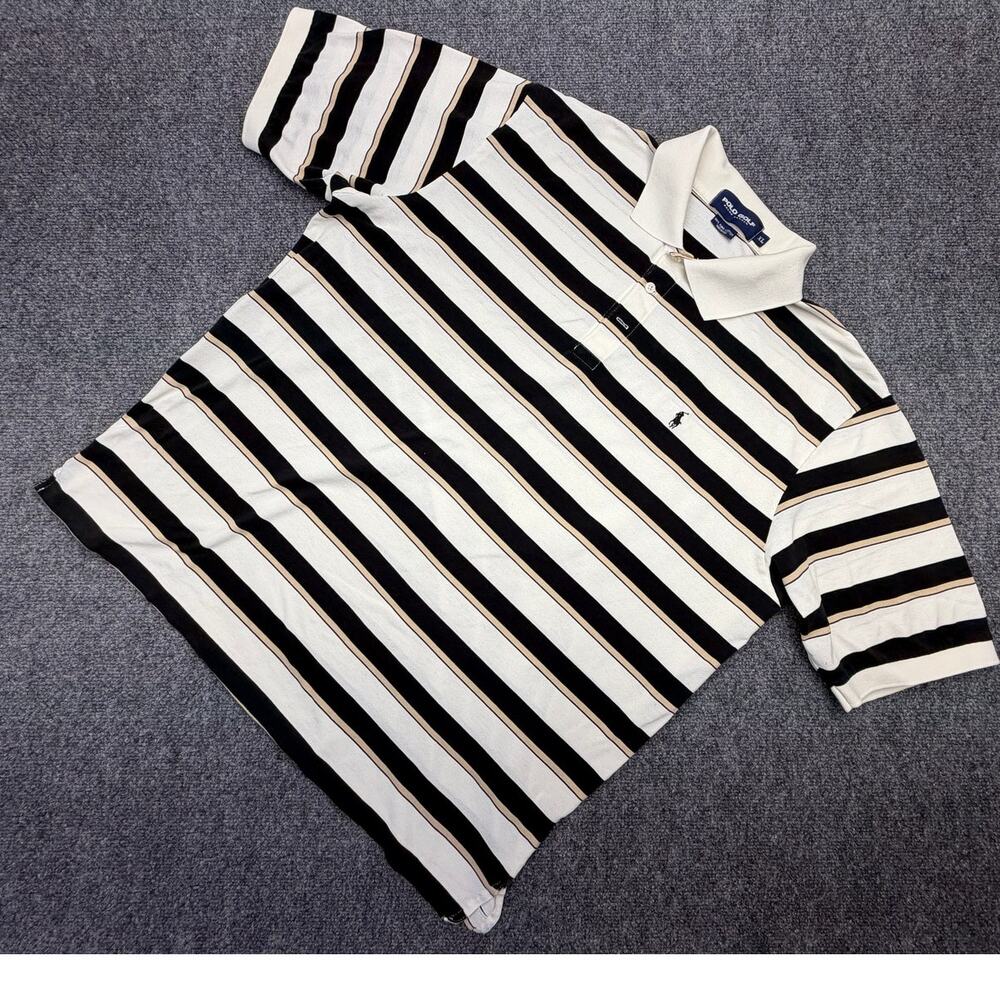 Vintage Polo Golf Ralph Lauren XL Black Cream Stripe Pima Cotton Polo Peru